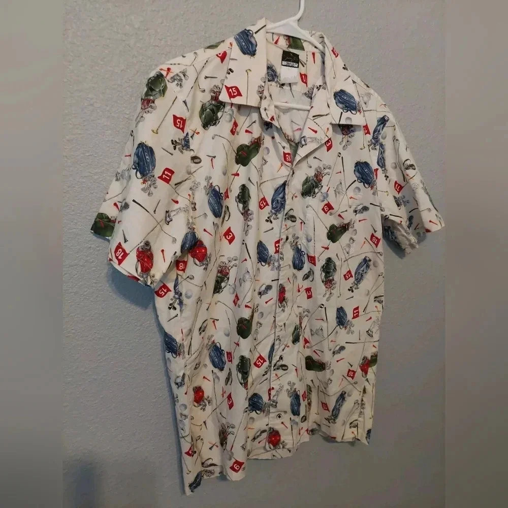 Fins Men's casual button-down shirt Beige Multicolored Golf pattern All over L/X